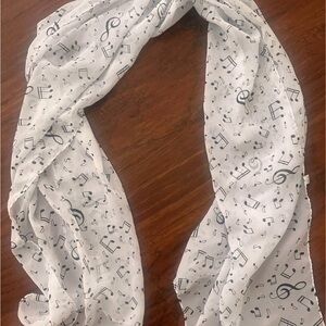 White Scarf with Musical Note Print